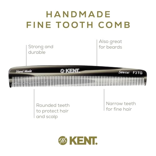 Kent F3T Black Graphite Fine Tooth Comb - Hair Parting and Straightening Comb for Men's & Women's Dandruff Remover, Saw Cut and Hand Polished Made in England
