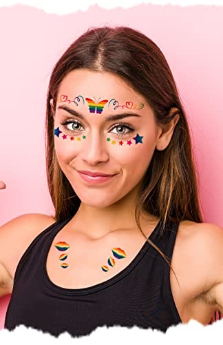 Rainbow Pride Face Temporary Tattoo Stickers, 10 Sheets
