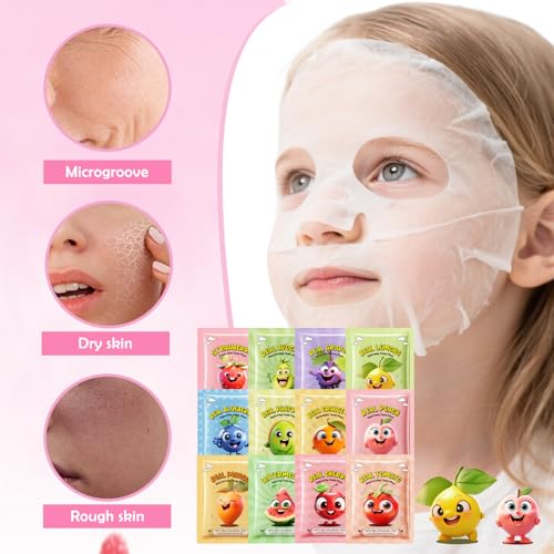 12-Pack Fruit Face Masks for Kids & Teens | Hydrating Sheet Mask Set