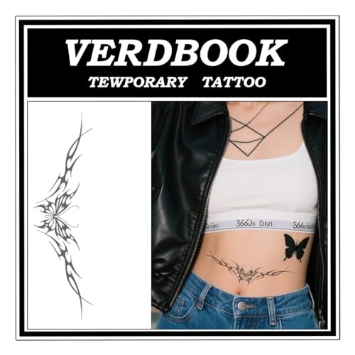 Waterproof Temporary Tattoos: 2-Sheet Tattoo Kit with Realistic Body Stickers, Semi-Permanent Tattoos for Adults Lasting 7-15 Days ? Safe for Men & Women, Butterfly entanglement