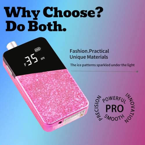 Electric Nail Drill Machine 35000RPM Professional Portable Nail File Cordless Rechargeable Nail Efile for Acrylic Gel Nails Manicure Pedicure Polishing Shape Tools for Salon Home Use (Snowflake Pink)