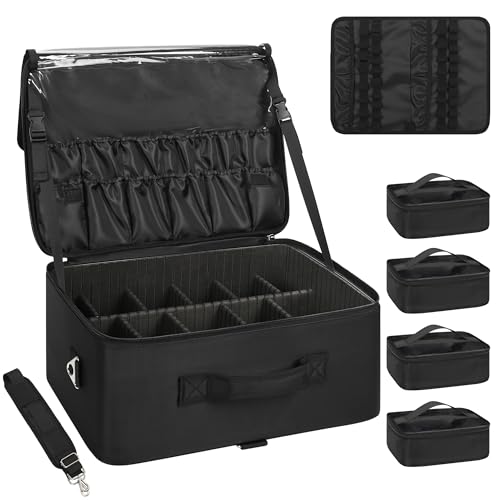 Relavel Extra Large Makeup Case with 10 Dividers & Shoulder Strap