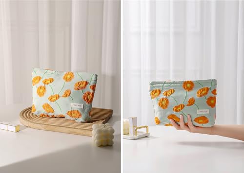 Getgto 2 Pcs Makeup Bags - Large Floral Cosmetic Organizer Set