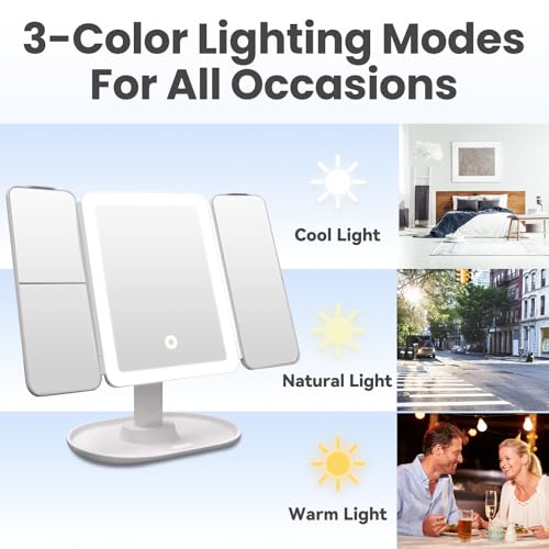 SANYCASA Makeup Mirror with Lights, 2X/3X/10X Magnification & Dimming