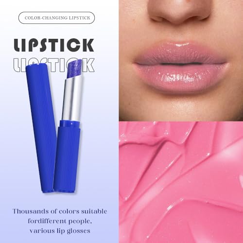 BINGBRUSH 2pcs Blue Magic Color Changing Lipstick,Shimmer Blue to Pink, Long Lasting & Moisturizing Lip Balm, Waterproof & Temperature-Activated Lipstick For Women (2 Count (Pack of 1))
