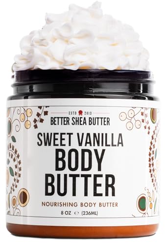 Whipped Body Butter for Women | SWEET VANILLA Body Lotion for Dry Skin | Whipped Shea Butter Body Cream | Paraben Free, Non-Greasy | Sweet Vanilla Body Butter 8 oz