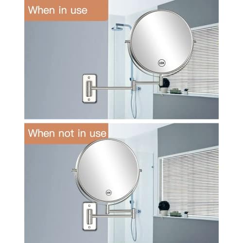 Benbilry 9" Large Size Wall Mounted Makeup Vanity Mirror, 1X/10X Magnifying Double Sided Shaving Mirror for Bathroom, 360¡Æ Swivel Extendable Arm, Nickel Finish