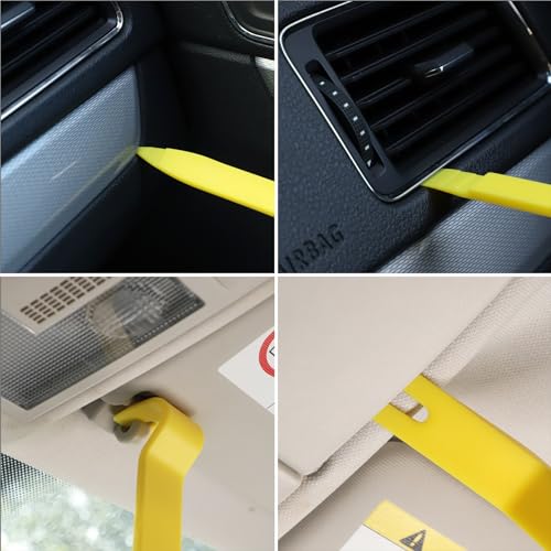 LivTee 5 pcs Auto Trim Removal Tool Kit, No Scratch Plastic Pry Tool Kit - Interior Door Panel Clip Fastener Removal Set for Vehicle Dash Radio Audio Installer (Yellow)