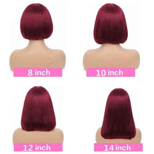 14 Inch 99j Bob Wig Human Hair 13x4 Lace Front Wigs Human Hair For Black Women 180 Density Pre Plucked With Baby Hair