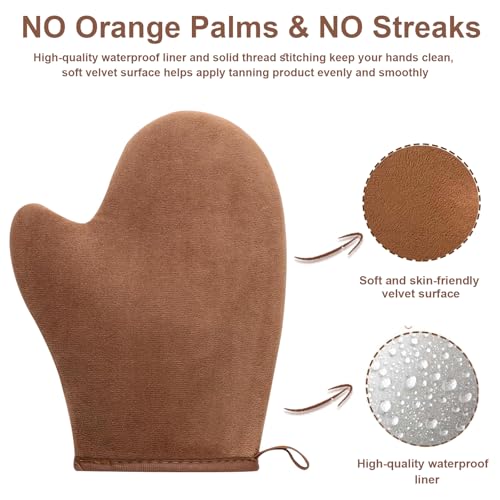 2 in 1 Streak-Free Natural Tanning Mitt, Leakproof-lined Self Tanner Mitt, Reusable Self Tanning Mitt and Brush, Self Tanner Brush for Self Tan Mit for Apply Tanning Lotion, Mousse, Sunscreen