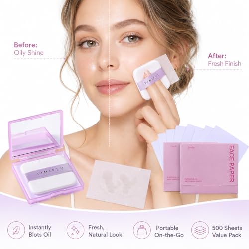 Oil Blotting Paper for Face, 500 Sheets + Mirror & Puff