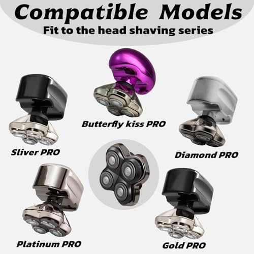 2Pack PRO 4 Head Replacement Blade Compatible with Pitbull Shaver Replacement Blade,Rotary 4 Blades Compatible with Skull Pitbull Gold/Silver/Platinum PRO,Blades Fit for Butterfly Kiss Head Shavers.