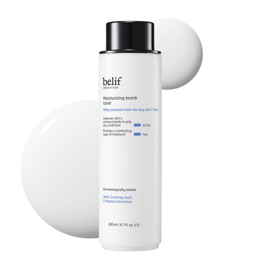 belif Moisturizing Bomb Hydrating Toner - Ceramide Milky Texture, Strengthens Skin Barrier, Soothing & Repair Serum Essence, Ultra-Hydrating 2-in-1 Toner & Moisturizer, Korean Skincare, 5.07 Fl Oz