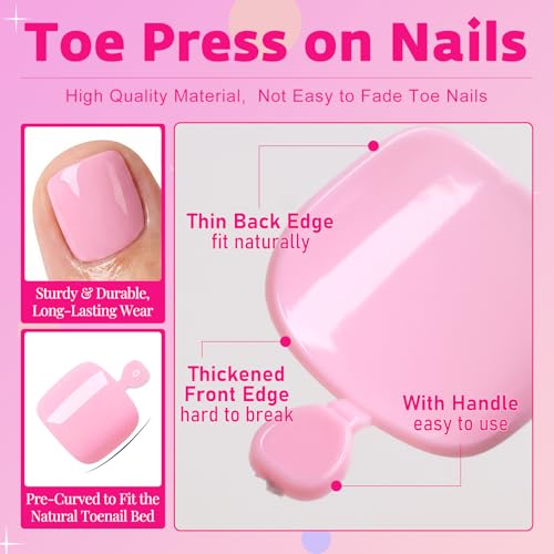 AddFavor Pink Press On Toenails - 144pcs 12 Sizes