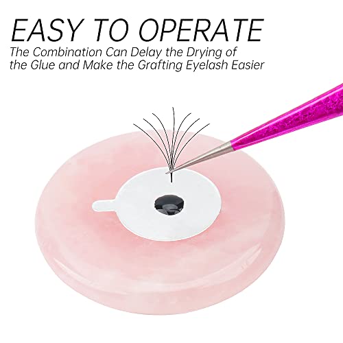 900 Pcs Eyelash Extension Adhesive Glue Pallet Sticker Pads, Disposable Waterproof Adhesive Holder Pad and 1 Pcs Eyelash Extension Jade Stone (Pink Sets)