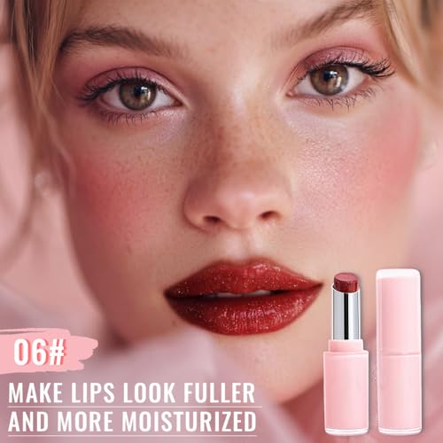 Shimmer Metallic Plumping Lipstick – Hydrating Red Brown Glow
