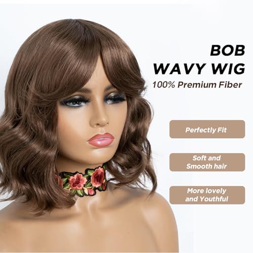 Bob Wig with Bangs 12" Synthetic Wavy Heat Resistant