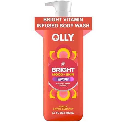 OLLY Bright Body Wash with Ginseng, Caffeine & Vitamin C? Nourishing Cleanser for Skin Barrier Repair, Deep Hydration, Citrus Currant Scent, 17 oz