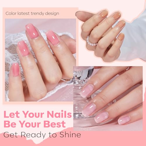 modelones Jelly Nail Polish Set 6 Colors Sheer Nude Pink Milky White Neutral Nude Nail polish Kit Neutral Pink Quick Dry Transparent Manicure DIY Nail Art Salon Home Gift for Women Girl