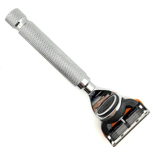 Parker 5-Blade Razor Handle Compatible with Gillette¢ç Fusion¢ç Cartridges ? Weighted Metal Handle with Textured Grip for Smooth, Tug-Free Shaving | Luxury Men¡¯s Gift | 1 Cartridge Included (CHROME)
