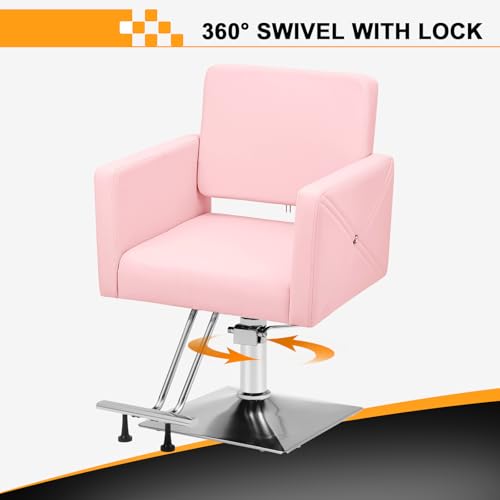 Barber Salon Chair with Hydraulic Lift, Pink Styling Chair
