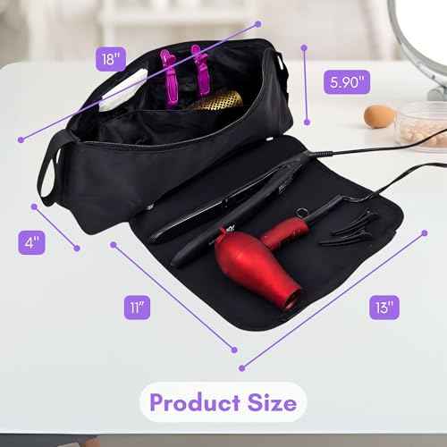 Large Hair Tools Travel Bag and Heat Resistant Mat ? Hot Hair Tools Organizer for Flat Iron, Curling Iron, Hair Dryer ? 2-in-1 Portable Case for Women Bag (19 x 6.5 in) Mat (11 x 15 in)