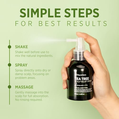 RoyceDerm Tea Tree Scalp Relief Spray for Dry Itchy Scalp Hydration & Balance