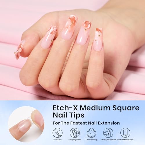 Beetles Medium Square Gel Nail Tips - 576 Pcs, 12 Sizes, Pre-Etched