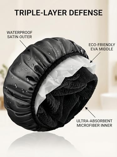 Aquior Extra Large Terry Lined Waterproof Shower Cap for Women