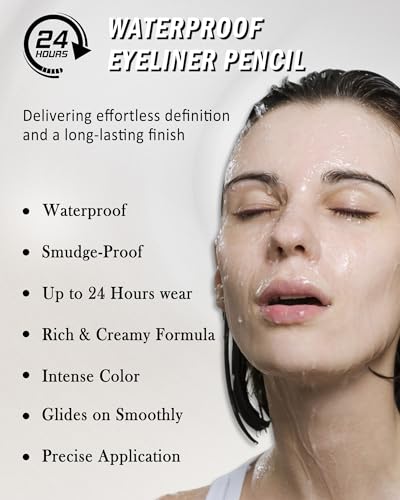 Waterproof Gel Eyeliner Pencil for Sensitive Eyes, 24H Smudge-Proof, 2Pcs