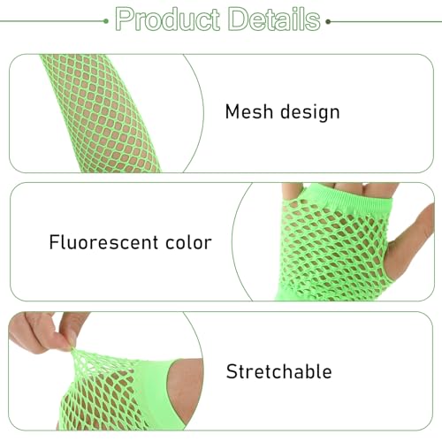 Neon Green Fishnet Arm Sleeves - 4 Pack Glow Party Gloves