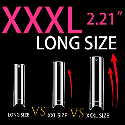 XXL No C Curve Straight Square Nail Tips for Acrylic Nails- WOWITIS 500 Pcs 2XL Extra Long Square Flat Fake Nail Tips Clear Half Cover French Nail Tips Square Acrylic Nail Tips for Women Girl with Bag