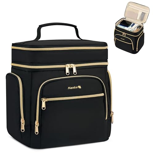 Hanke Large Toiletry Bag for Women Travel, Double Layer Organizer with Wide Opening for Full-Size Cosmetics & Toiletries, 12.2L Water-Resistant Makeup Bag,Black