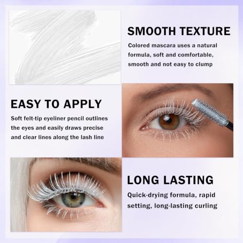 LZXLUKGIR White Mascara and Eyeliner Set - 5D Silk Fiber Mascara & White Eye Pencil