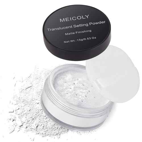 MEICOLY Talc-Free Setting Powder with Sifter,Long Lasting Loose Face Powder,Translucent Powder Colorset Powder,Matte Finishing White Face Paint Setting Powder for Halloween SFX Makeup,Oil Control