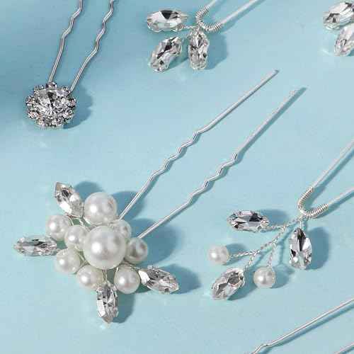 12 Pieces Wedding Hair Pins Bridal Headpiece Pearl Hair Styling Pins Silver Hairpieces Accessories for Brides Bridesmaids