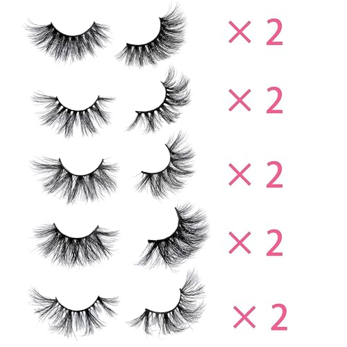 Mink Lashes Bulk Ninglash 10 Pack False Eyelashes, 20-22MM Real Mink EyeLashes, Thick HandMade Full Strip Lashes, Crueltyl Free Lash, 5D Mink Lashes Wholesale