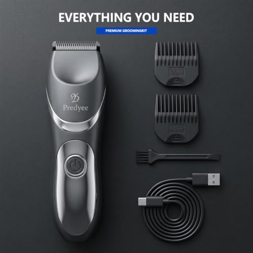 Predyee Men's Body Groomer Trimmer with Ceramic Blade, LED Light, USB-C Rechargeable, IPX7 Waterproof