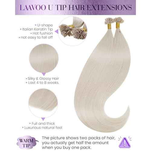 LaaVoo K Tip Hair Extensions Real Human Hair Blonde U Tip Hair Extensions Human Hair Platinum Blonde Blonde Ktip Human Hair Extensions 50g 50S 18 Inch