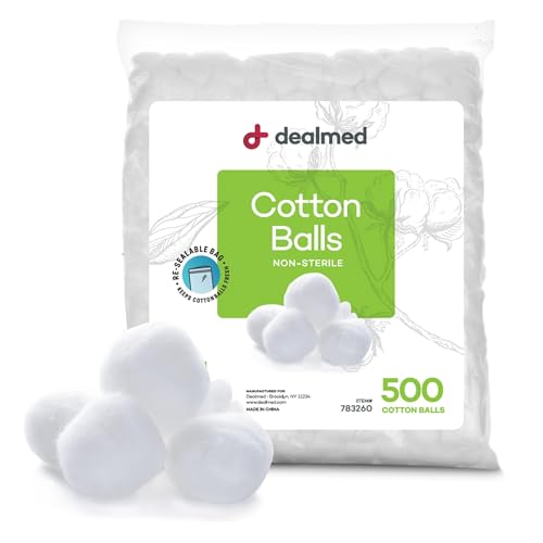 Dealmed 100% Pure Cotton Balls - 500 Count Soft Absorbent Multipurpose Pack