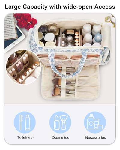 Travel Makeup Bag, Large Toiletries Organizer with Brush Compartment