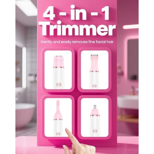 Bikini Trimmer Women & Body Shaver - 4-in-1 Painless Pubic Hair Remover for Sensitive Skin, Rechargeable & IPX7 Waterproof for Wet & Dry Use, for Face/Eyebrows/Nose/Underarms/Legs