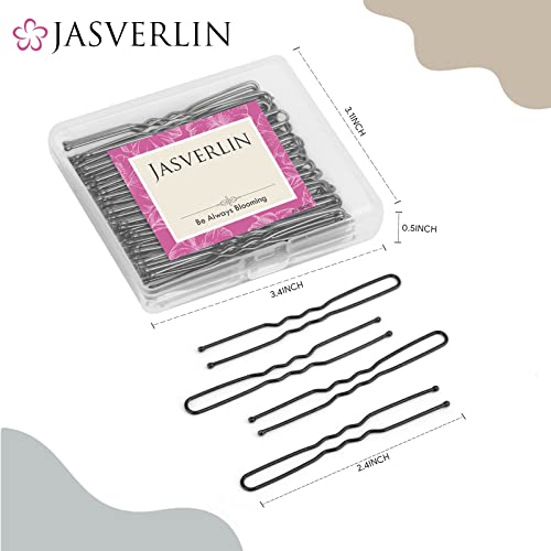 JASVERLIN Black U Shaped Hair Pins - 2.4 Inch Bobby Pins for Bun & Updo Hairstyles, 100 Pack