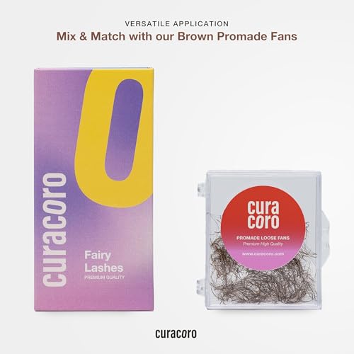 Curacoro Brown Fairy Volume Lash Extensions 3D, 0.07mm Thickness, C CC D Curl, 8-15mm Length Mixed Tray, Premium Brown Individual Eyelashes Tray, Professional Supplies Use