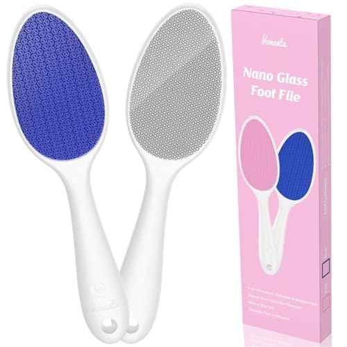 Foot File, Nano Glass Foot File Callus Remover with Handle, 2-in-1 Foot Scrubber Dead Skin Remover, Gentle Exfoliation Foot Buffer Pedicure Tools for Feet-Blue