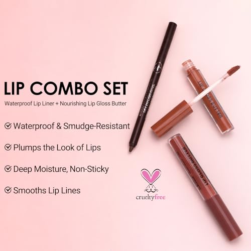 Erinde Lip Liner & Gloss Set - 3-Piece Nude Combo Kit
