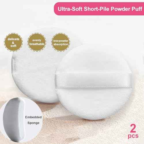 5 Pieces Large Body Powder Puff and Powder Container, Crystal Case for Dust Puff, Powder applicator with Box for Face and Body (Clear, Crown)