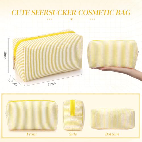 Sanwuta 6 Pcs Yellow Seersucker Cosmetic Bags