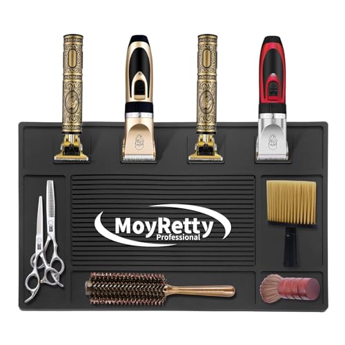 MoyRetty Magnetic Barber Organizer Mat for Clippers(17.7'' x 11.8'') - Professional Anti-Slip Heat Resistant Silicone Pad with Salon Station Accessories for Hair Stylist Clippers Supplies (Black)