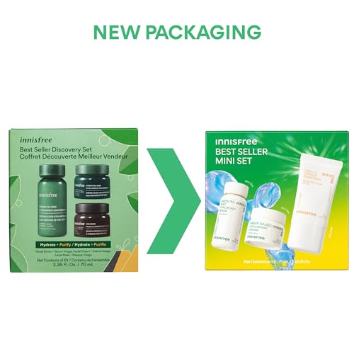 innisfree Hydrate + Protect Mini Set of Korean Serum, Cream and Suncreen with Green Tea and Hyaluronic Acid